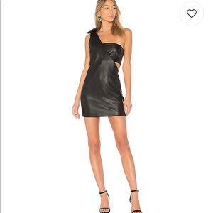 X REVOLVE ONE SHOULDER FAUX LEATHER DRESS